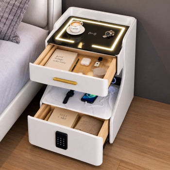 SmartLux Έξυπνο Κομοδίνο με Bluetooth Ηχεία, Ασύρματη Φόρτιση, LED Φωτισμό & Κλειδαριά με Κωδικό