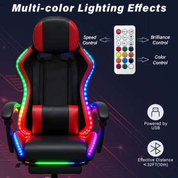 Gaming Καρέκλα Μαύρη/Κόκκινη Με Led Φωτισμό, Ηχεία, Μασάζ Και Bluetooth