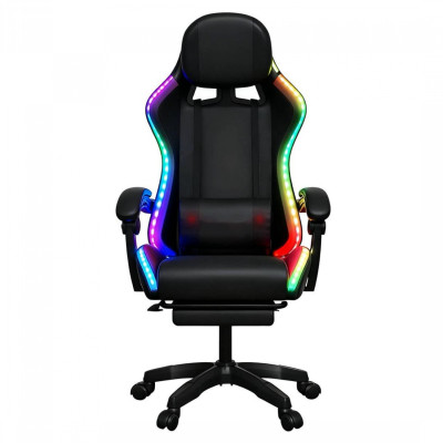 Gaming Καρέκλα Μαύρη Με Led Φωτισμό, Ηχεία, Μασάζ Και Bluetooth
