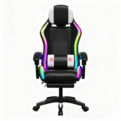 Gaming Καρέκλα Μαύρη/Άσπρη Με Led Φωτισμό, Ηχεία, Μασάζ Και Bluetooth