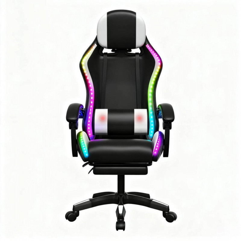 Gaming Καρέκλα Μαύρη/Άσπρη Με Led Φωτισμό, Ηχεία, Μασάζ Και Bluetooth