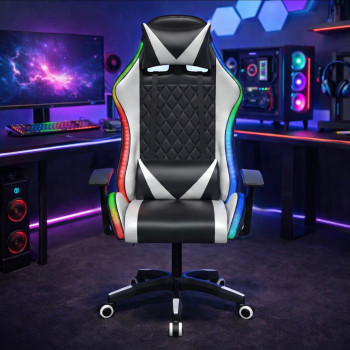 Gaming Chair RGB LED Elite Pro White Edition
