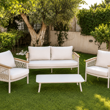 Luxury Σετ Καθιστικού 4 ΤΜΧ Εξωτερικού Χώρου με Πέτρινο Τραπεζάκι Santorini